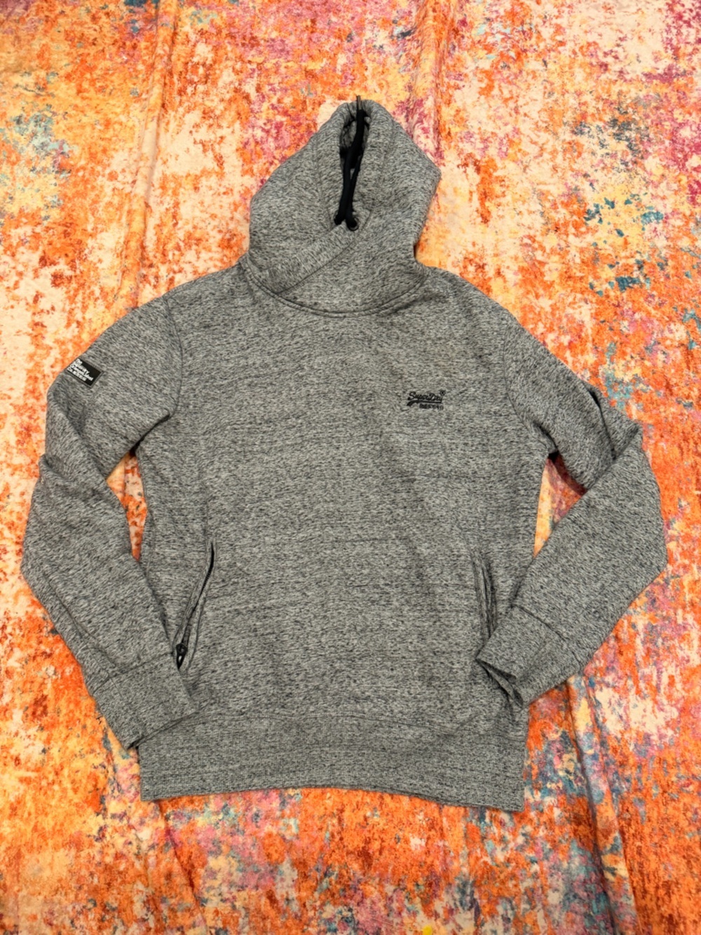 Superdry Sport Hoodie Gray Pullover Men’s XL Athletic Sweatshirt Orange Label